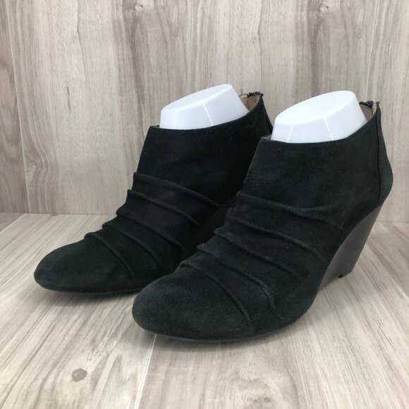 BCBGeneration Wedge Ankle Boots Womens 8.5B Helen Black Suede Zip Booties - Picture 4 of 12